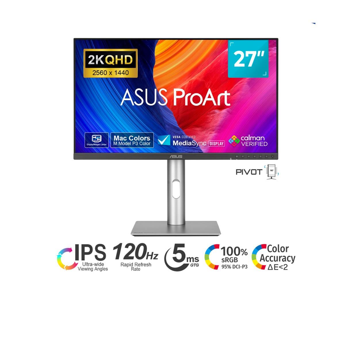 MONITOR ASUS PROART 27" PA278QGV GEN 2 IPS 2K QHD 120HZ 5ms PIVOT DP HDMI Parlante Integrado